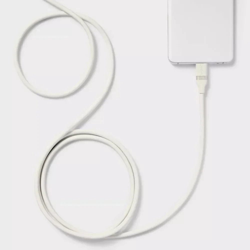Heyday White 6' USB-C to USB-C Fast Charging Silicone Cable | Stocking Stuffer